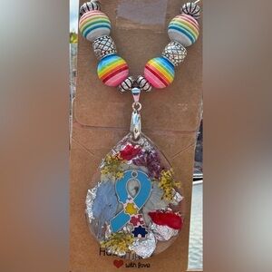 Autism Awareness Resin Teardrop Pendant
With Dried Flowers & Autism Ribb…